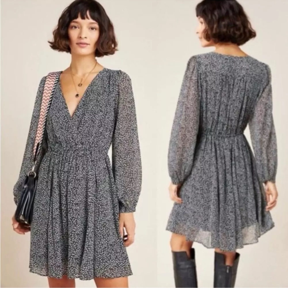 Anthropologie Maeve Carolyn Black And White Leopard Print‎ Mini Dress Sz XS NWT